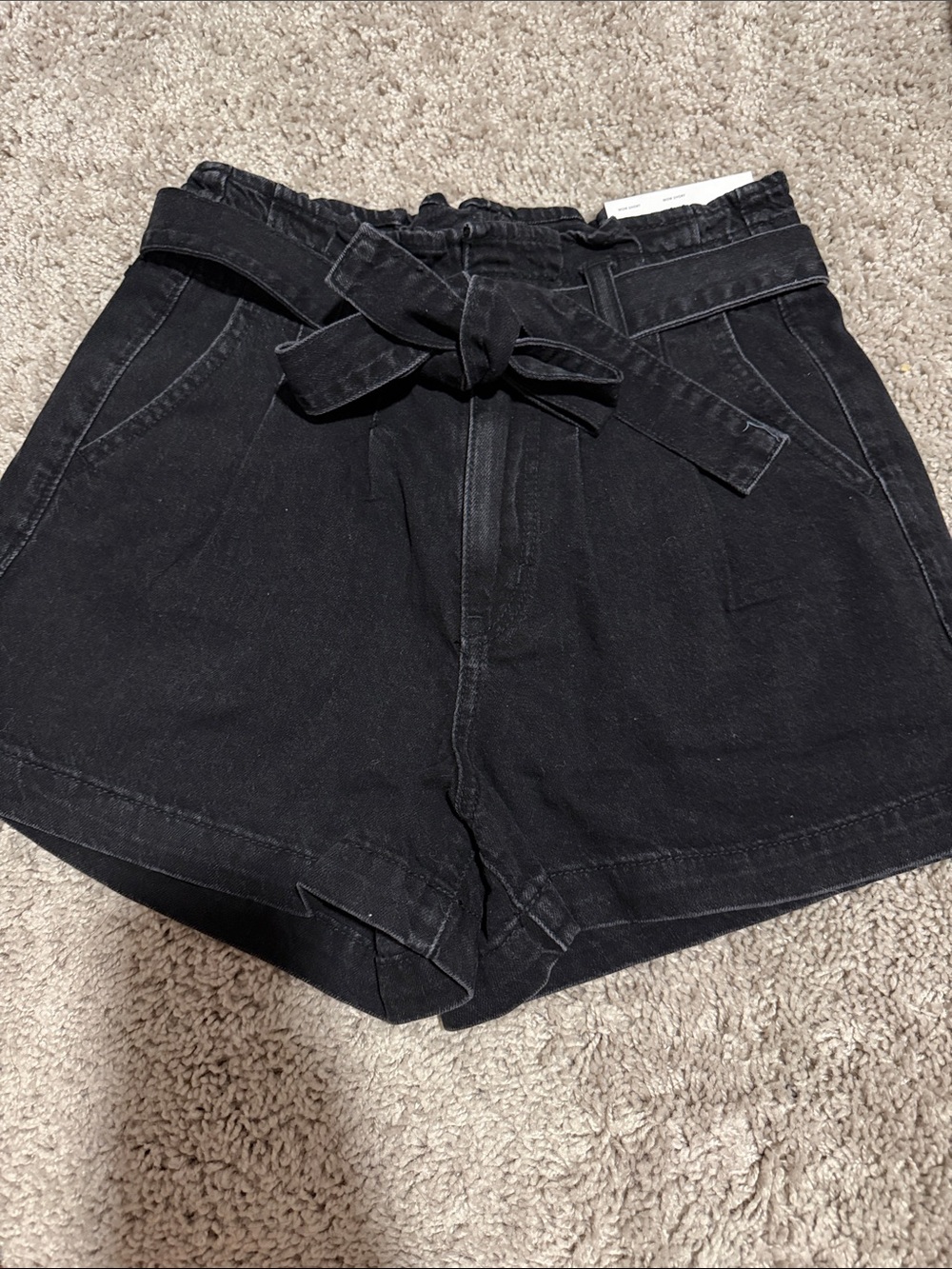 Topshop Black High-Rise Paperbag Tie-Waist Shorts